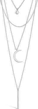 Sterling Forever Rhodium Plated Crescent & Bar Multi Layer Necklace