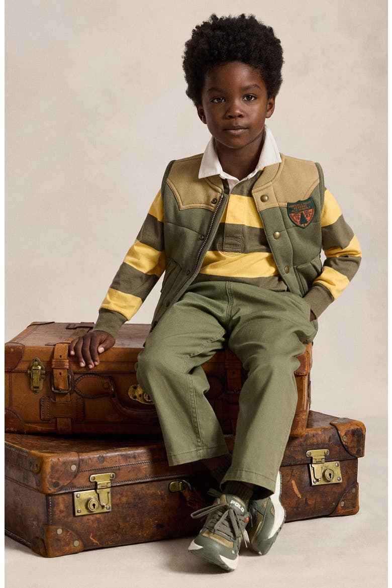 Kids' Striped Cotton Rugby Shirt, Alternate, color, BEACH YELLOW/ CRUISE OLIVE