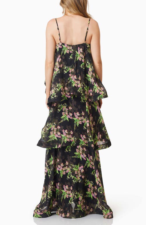 Elliatt Ula Floral Tiered Georgette Gown In Black Multi