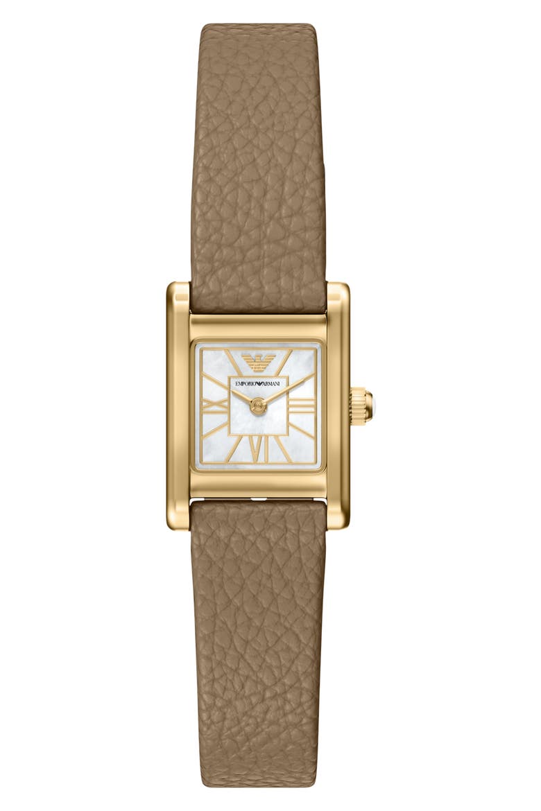 Mother-of-Pearl Tank Leather Strap Watch, 19mm x 26mm, Main, color, TAUPE