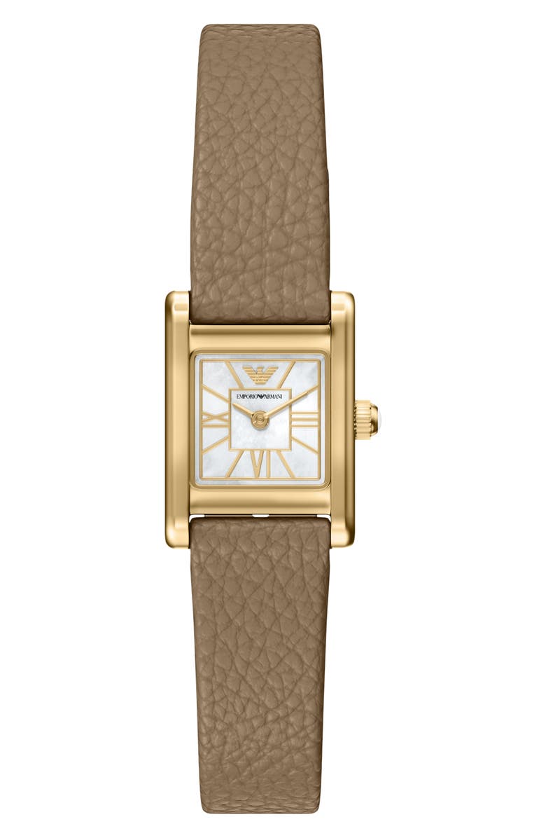 Emporio Armani Mother-of-Pearl Tank Leather Strap Watch, 19mm x 26mm, Main, color, 