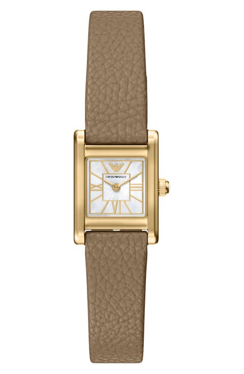 Mother-of-Pearl Tank Leather Strap Watch, 19mm x 26mm