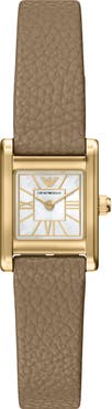 Emporio Armani Mother-of-Pearl Tank Leather Strap Watch, 19mm x 26mm
