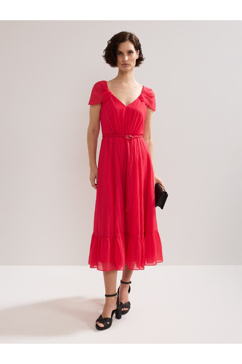 Jen Gathered V-Neck Midi Dress, Main, color, Pink