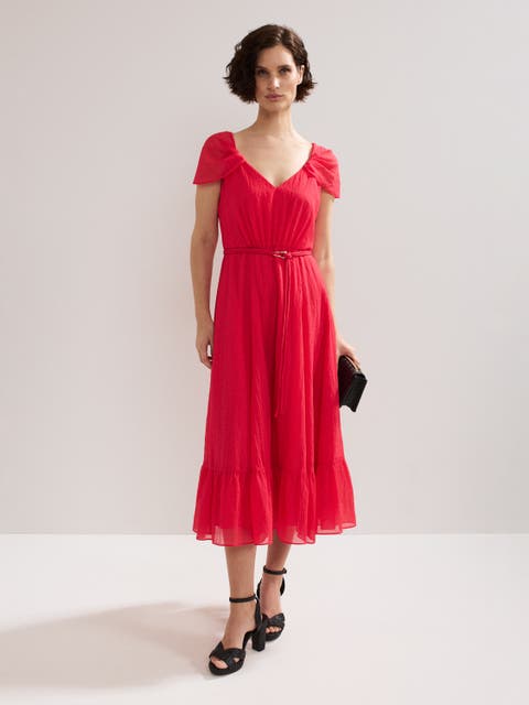 Jen Gathered V-Neck Midi Dress