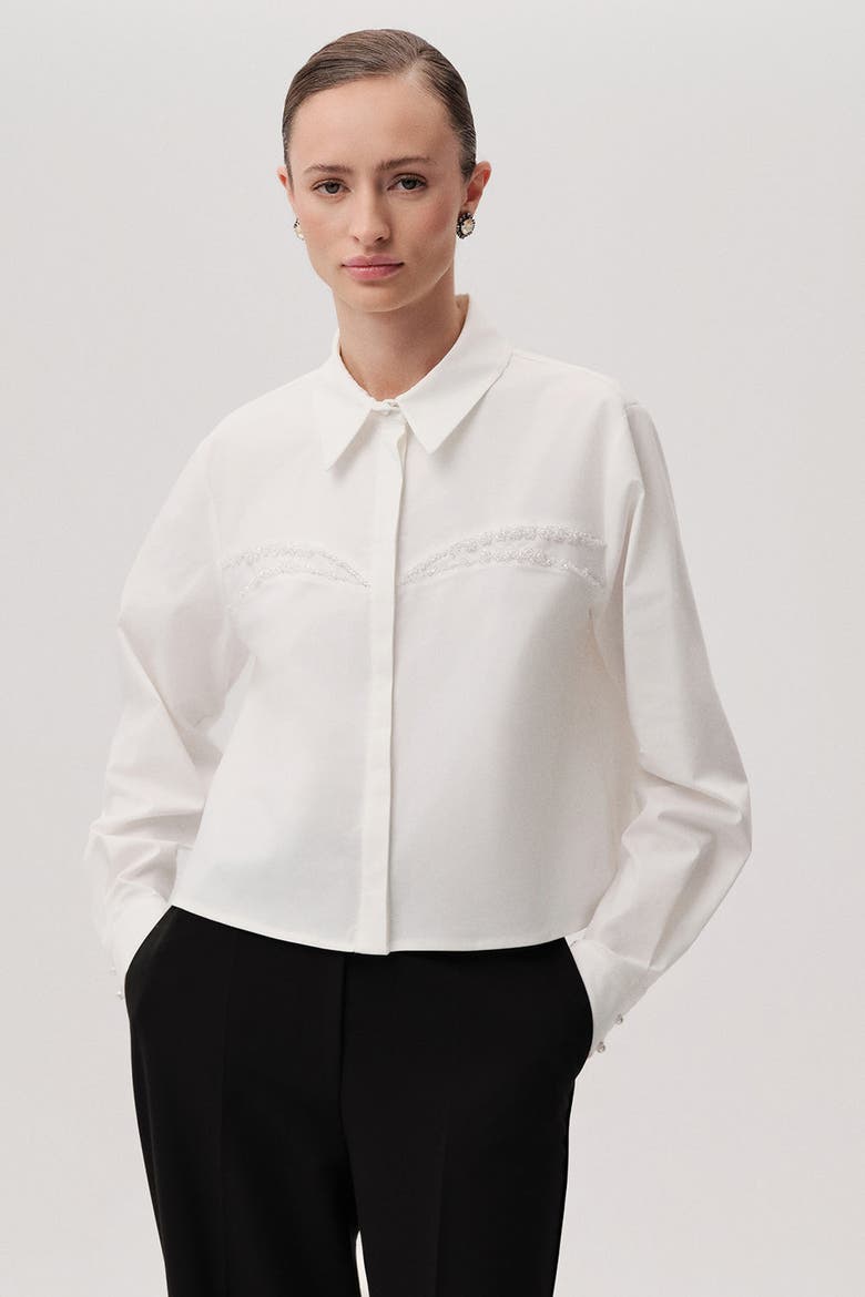 Malayah Collar Long Sleeve Shirt, Alternate, color, White
