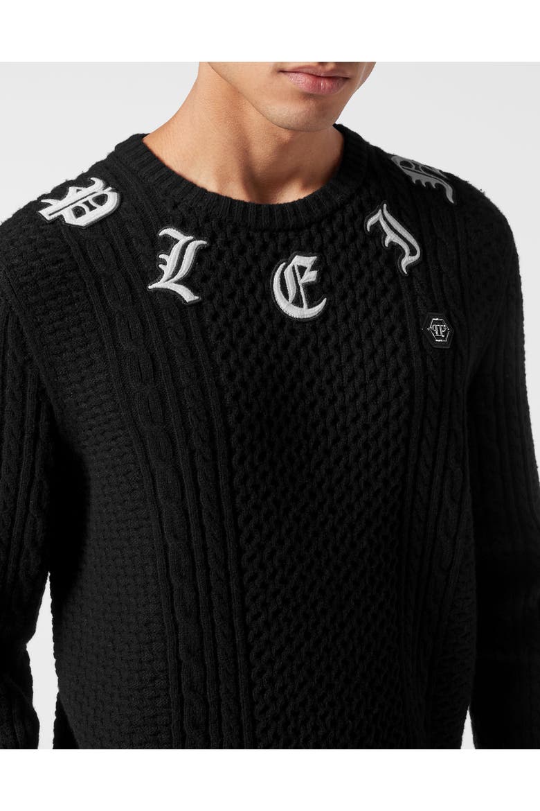 Pullover Round Neck Monogram Men, Alternate, color, black