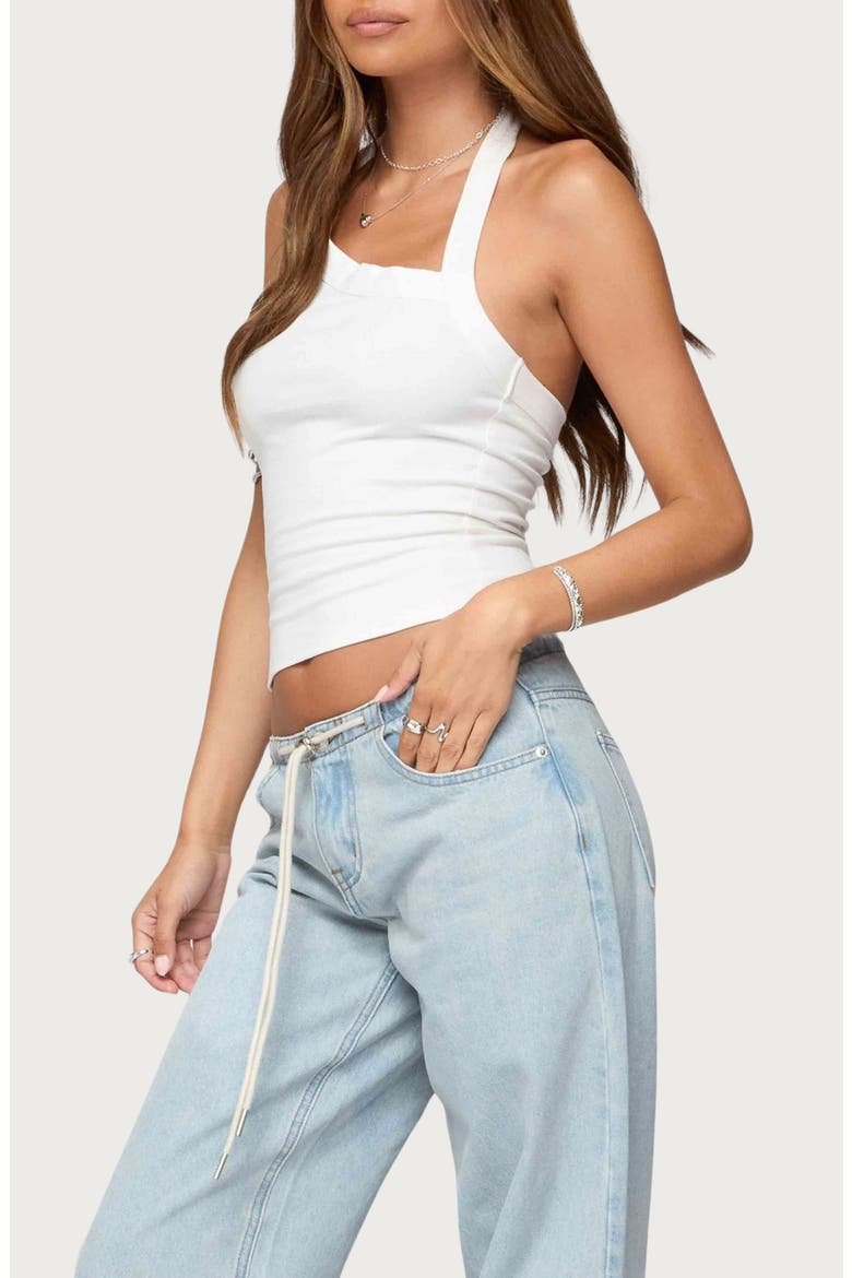 Kylan Asymmetric Stretch Cotton Halter Top, Alternate, color, WHITE
