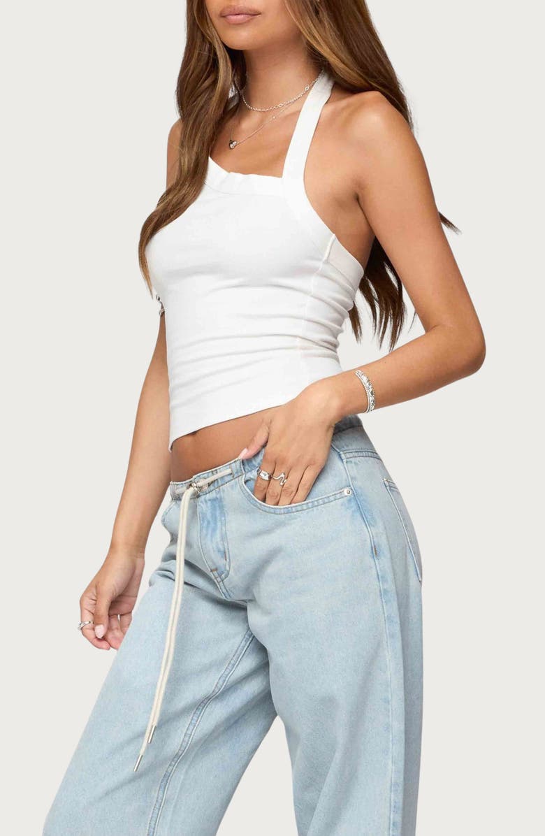 EDIKTED Kylan Asymmetric Stretch Cotton Halter Top, Alternate, color, White