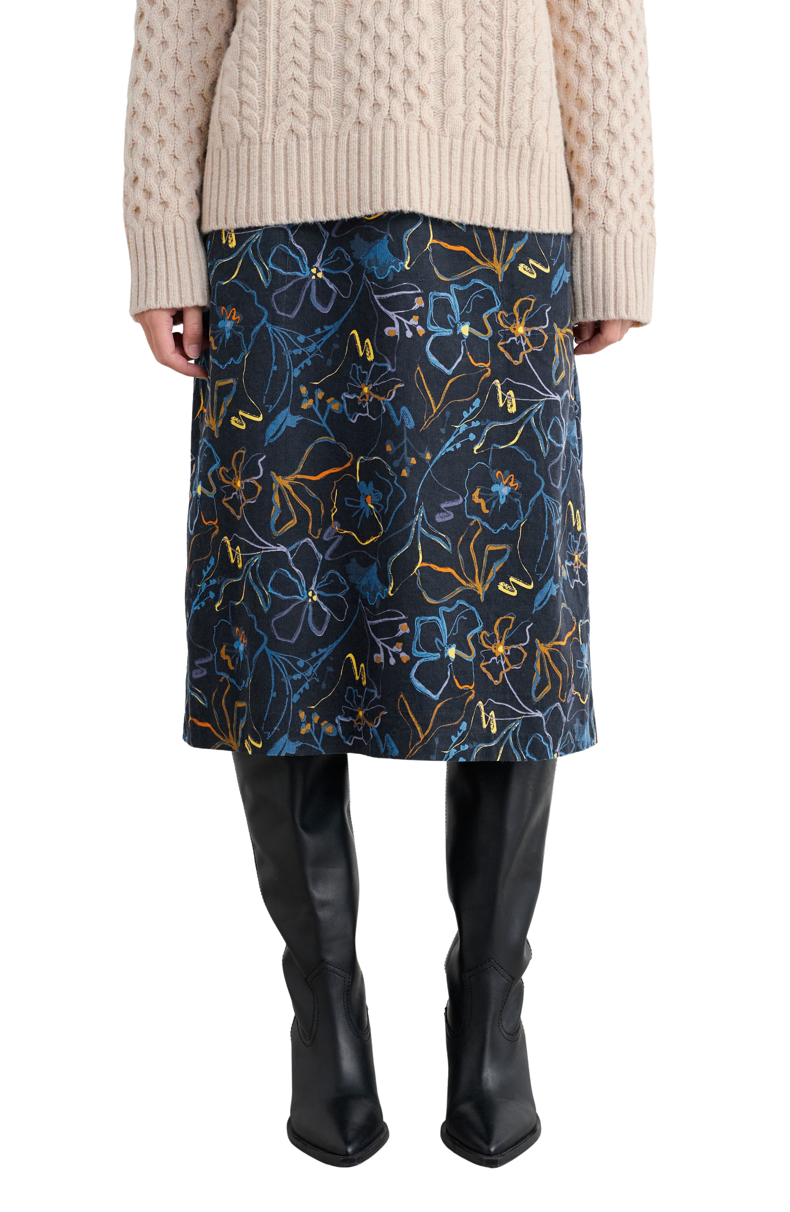 Forest View Floral Organic Cotton Corduroy A-Line Skirt