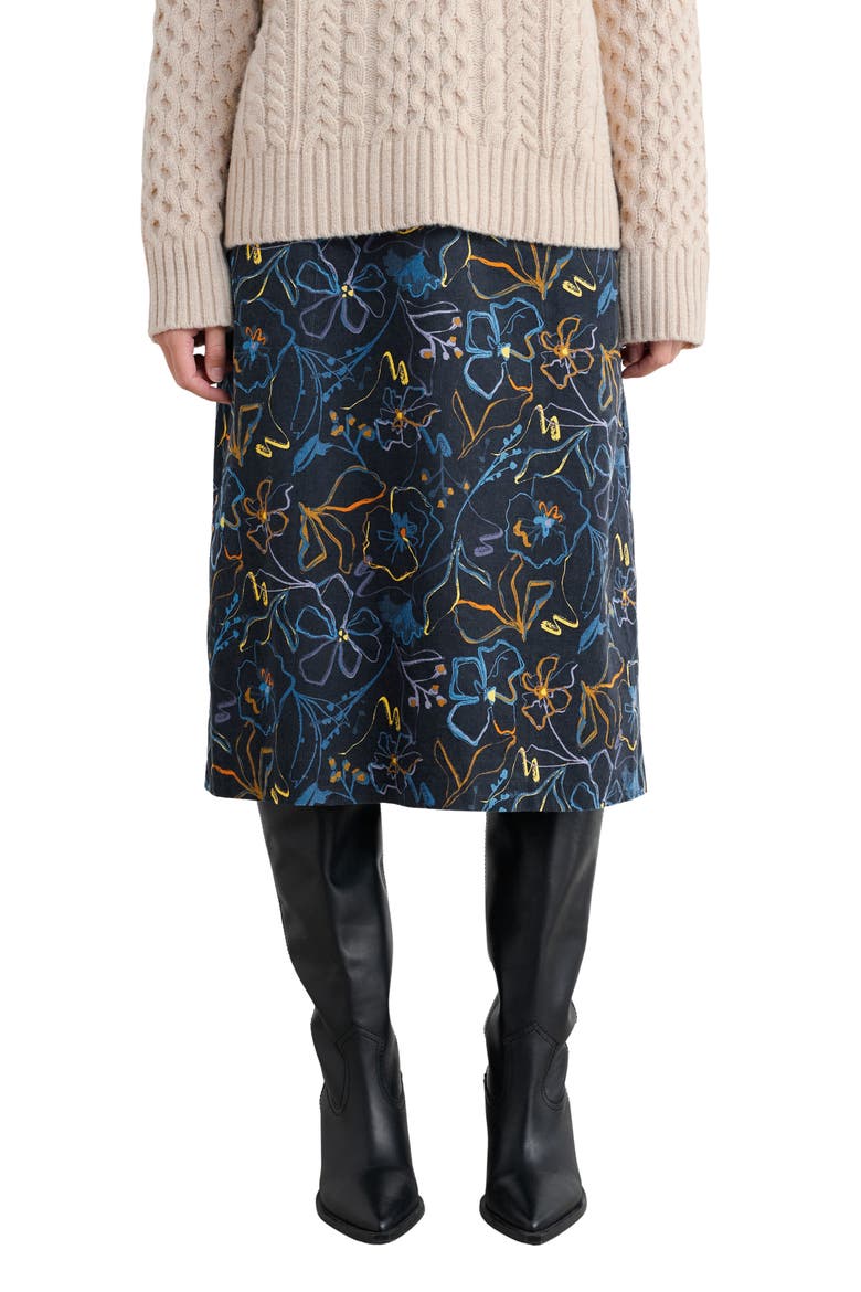 Forest View Floral Organic Cotton Corduroy A-Line Skirt, Main, color, DRAWN FLORAL MARITIME