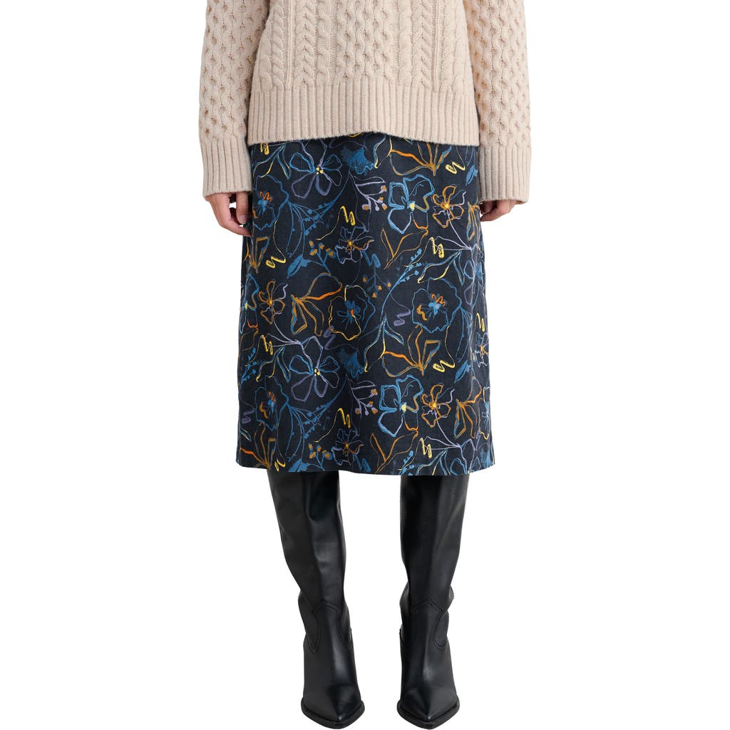 Seasalt Cornwall Forest View Floral Organic Cotton Corduroy A-line Skirt In Blue