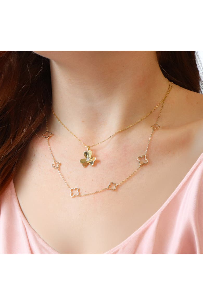 Alternating Open Clover Necklace, Alternate, color, Gold-Plated Sterling Silver