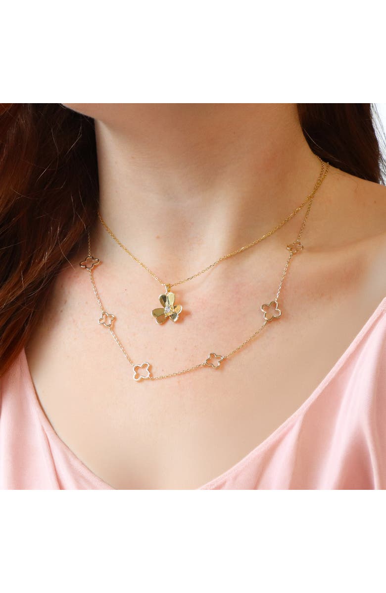 The Lovery Fine Jewelry Alternating Open Clover Necklace, Alternate, color, Gold-Plated Sterling Silver