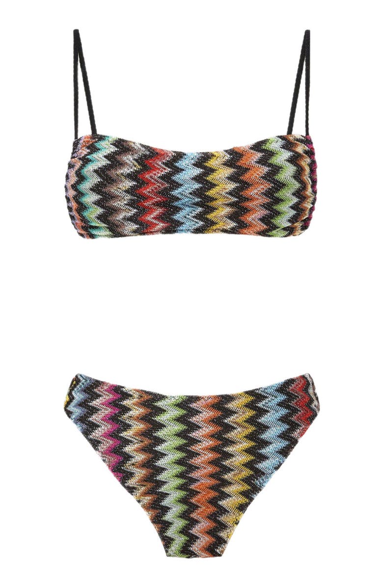 Missoni Bikini In Lamé Viscose With Micro Zigzag Pattern And High-waisted Bottoms, Alternate, color, Black & Multicoloured
