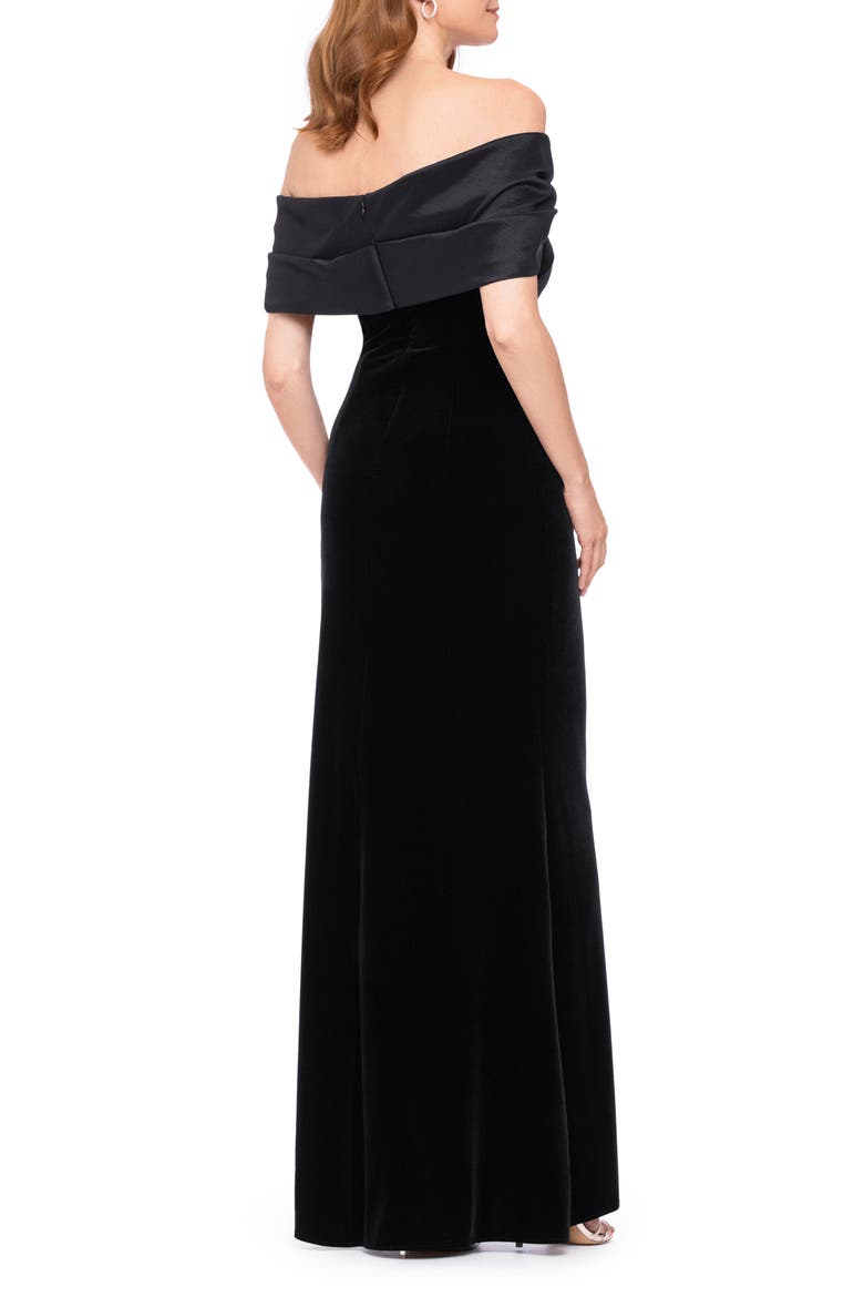 Off the Shoulder Ruched Velvet Gown, Alternate, color, BLACK