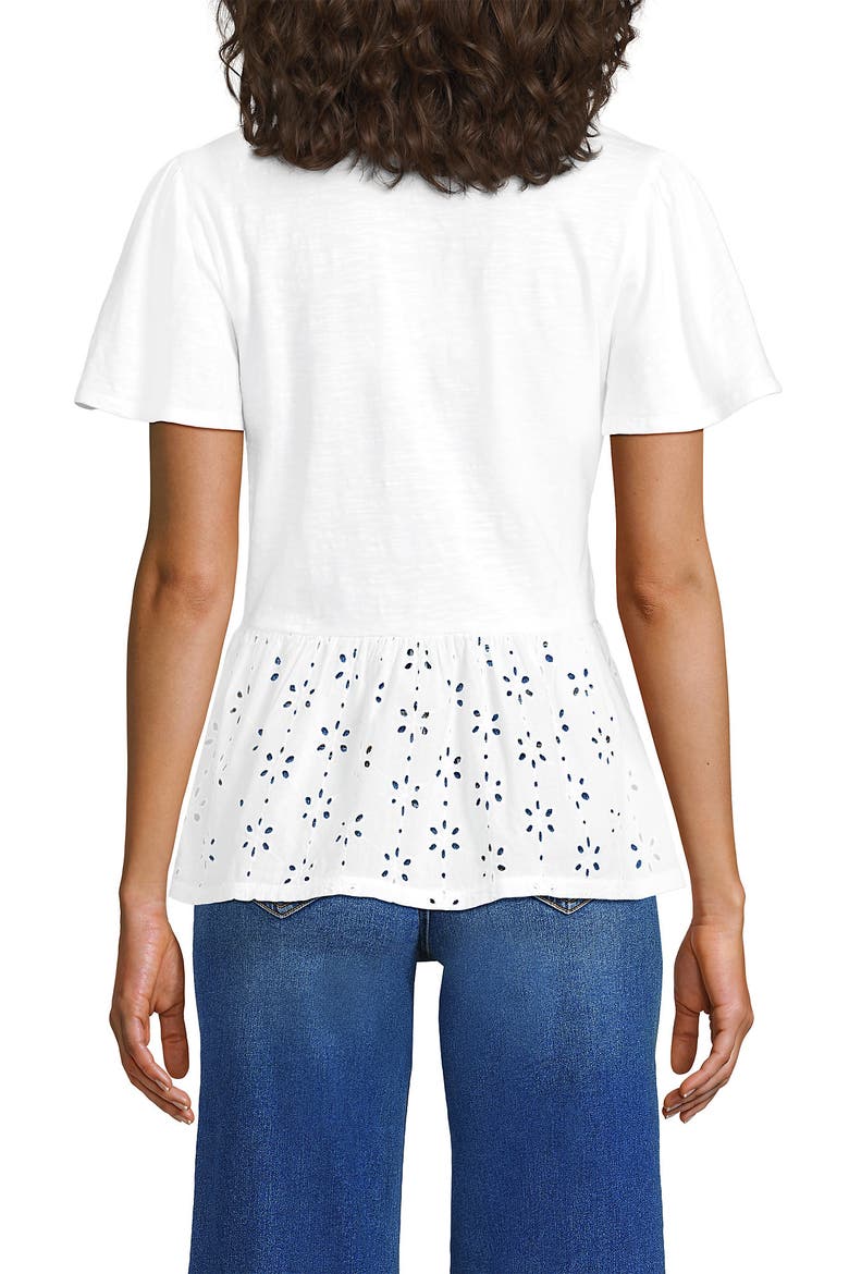 Short Sleeve Mixed Media Eyelet Top, Alternate, color, White