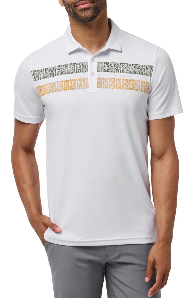 TravisMathew Perfect Memory Chest Stripe Cotton Blend Piqué Polo, Main, color, White
