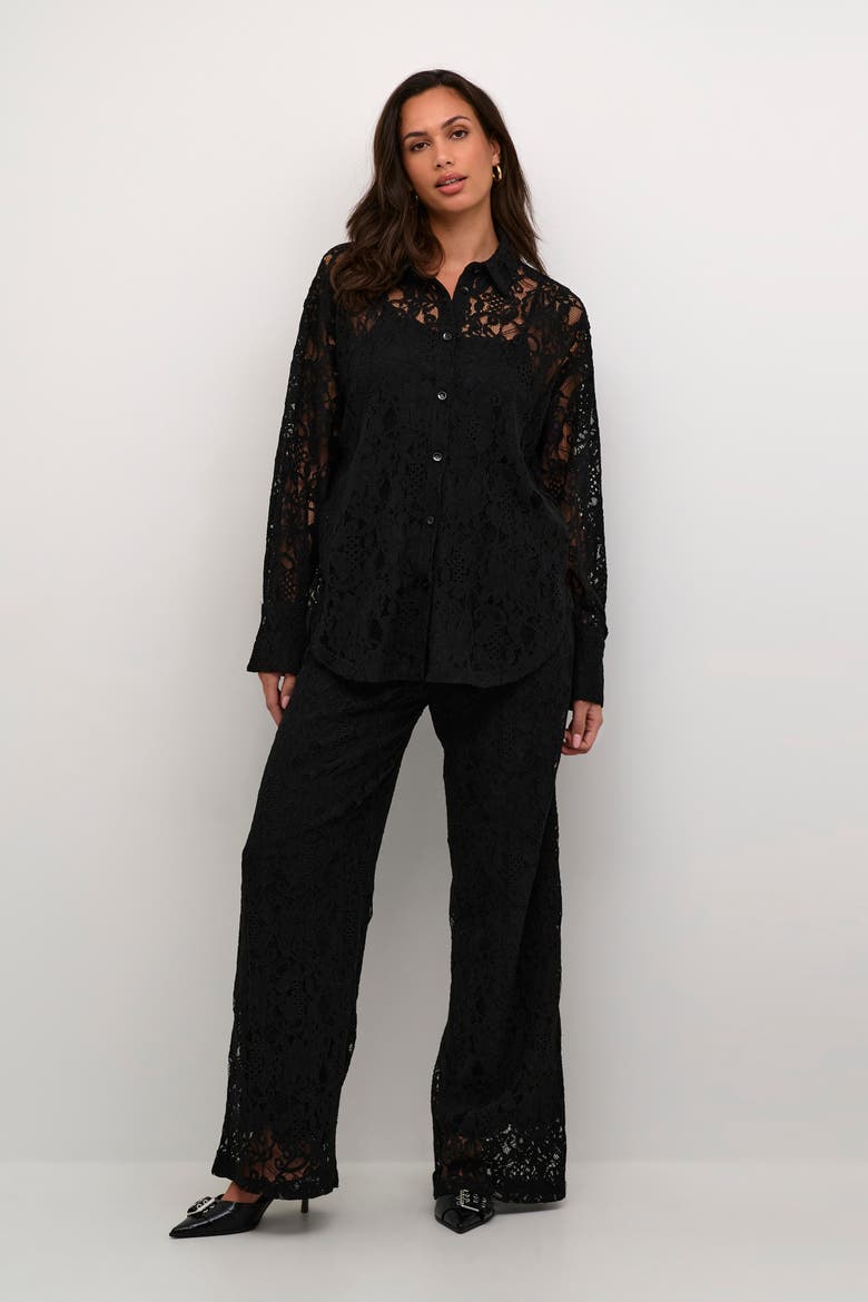 Kanelly Lace Shirt Loose Fit Button Up, Alternate, color, Black Deep