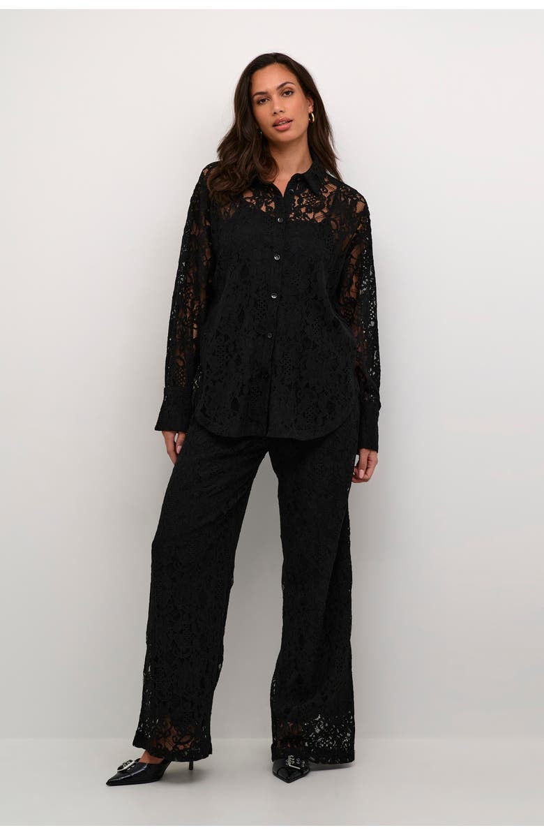 Kaffe Kanelly Lace Shirt Loose Fit Button Up, Alternate, color, Black Deep