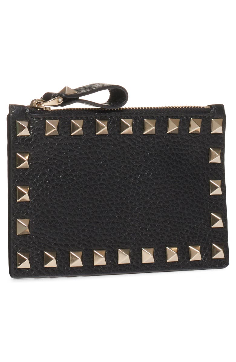 Valentino Garavani Rockstud Leather Zip Card Case, Alternate, color, 