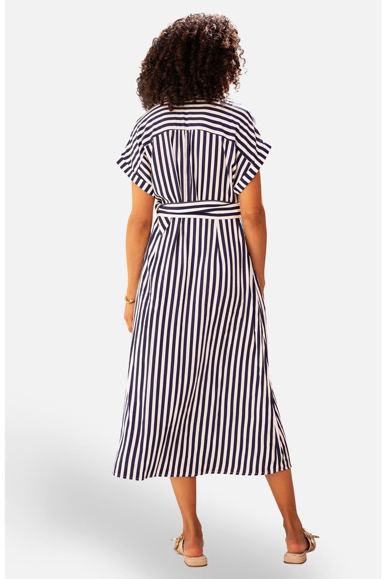 Stripe Print Belted Midi Shirt Dress, Alternate, color, Navy