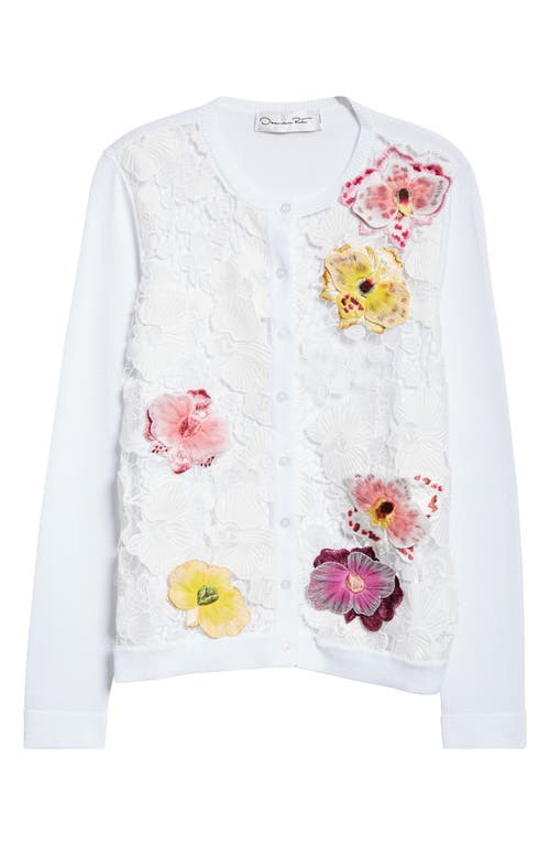 Shop Oscar De La Renta Orchid Threadwork Cardigan In White Multi