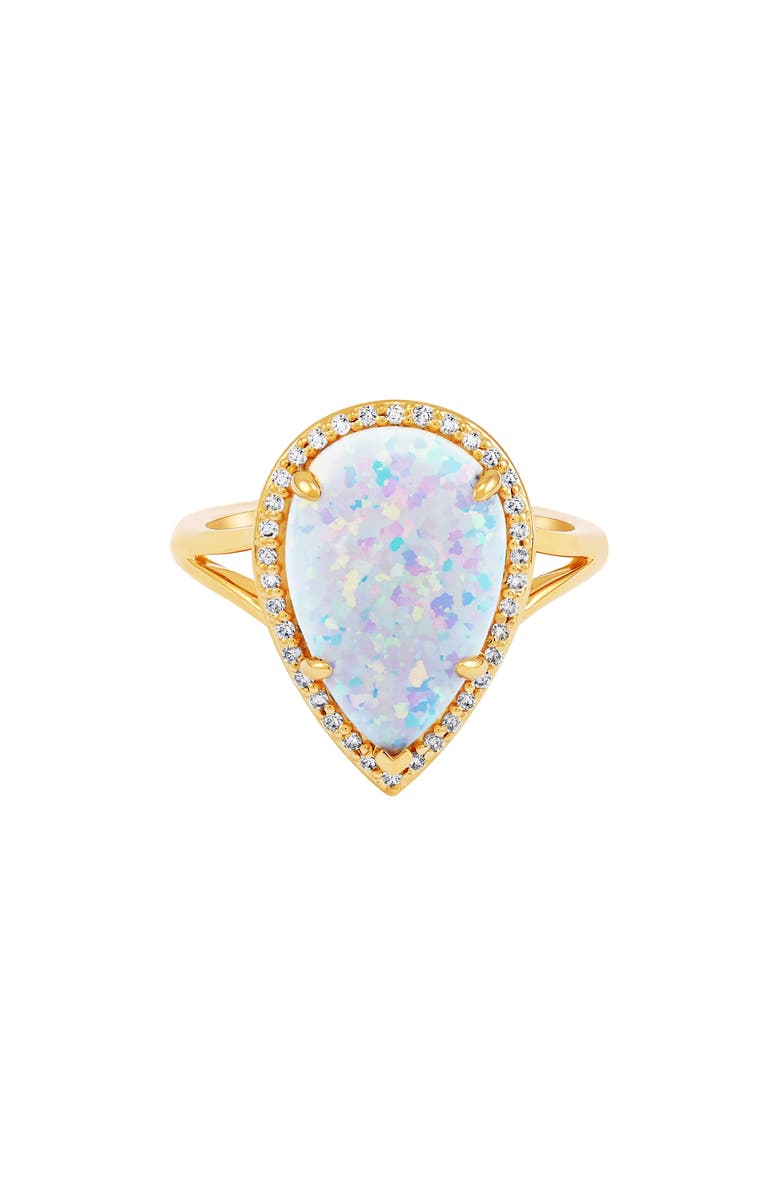 Frankie & Zoe 10K Yellow Gold Lab Grown Opal & Diamond Halo Ring, Alternate, color, Yellow Gold