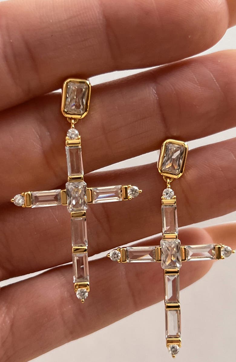 Luv AJ Cubic Zirconia Cross Earrings, Alternate, color, 