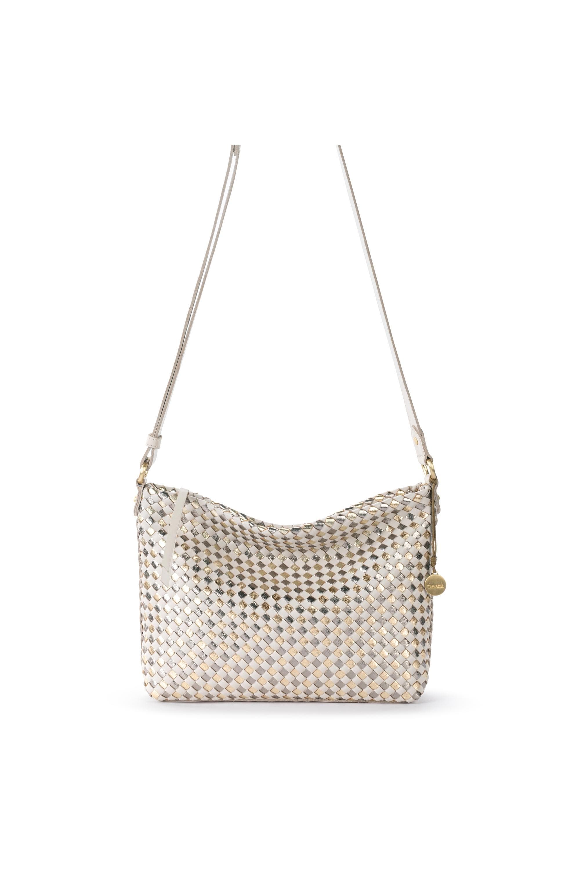 The Sak Melrose Crossbody Woven Leather Bag, Alternate, color, Stone Metallic Woven