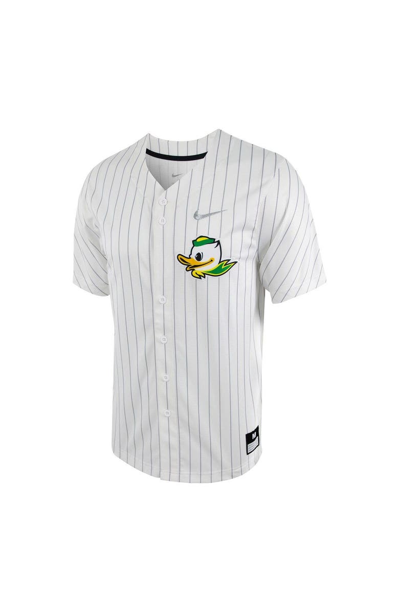 Nike Men's Nike White/Silver Oregon Ducks Pinstripe Replica Full-Button Baseball Jersey, Alternate, color, 