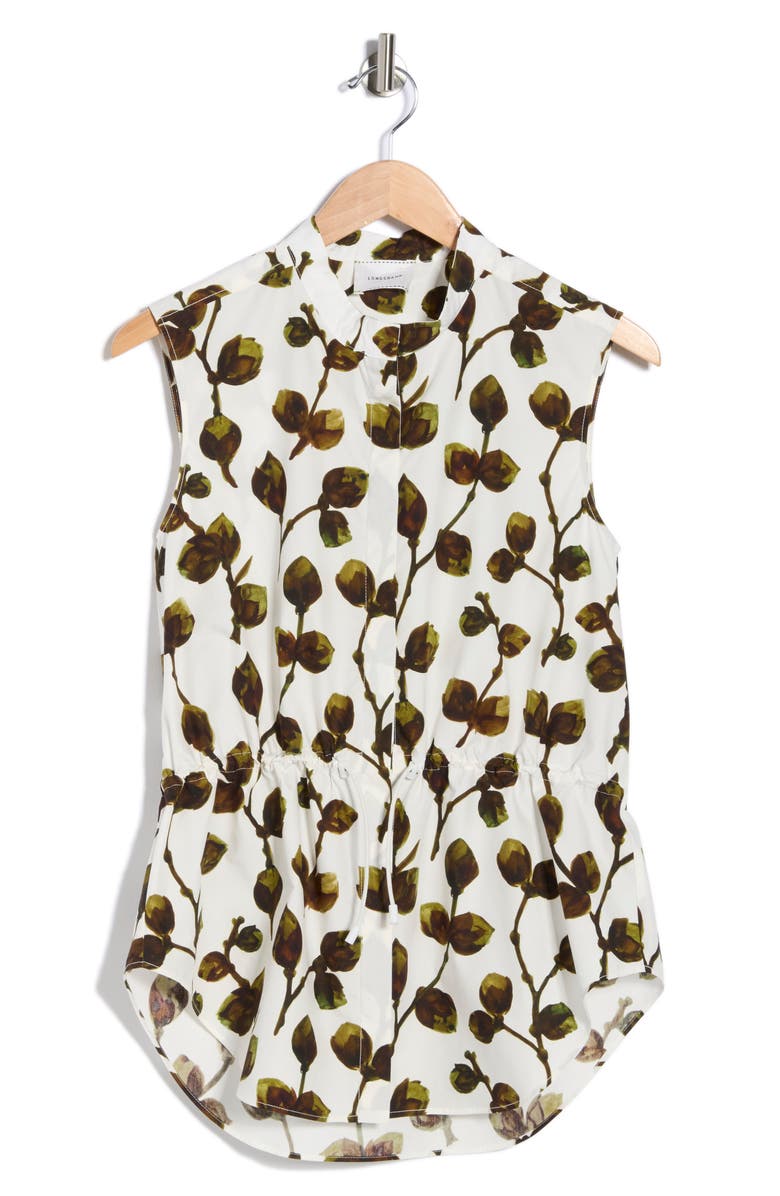 Longchamp Leaf Print Sleeveless Cotton Button-Up Top, Alternate, color, 