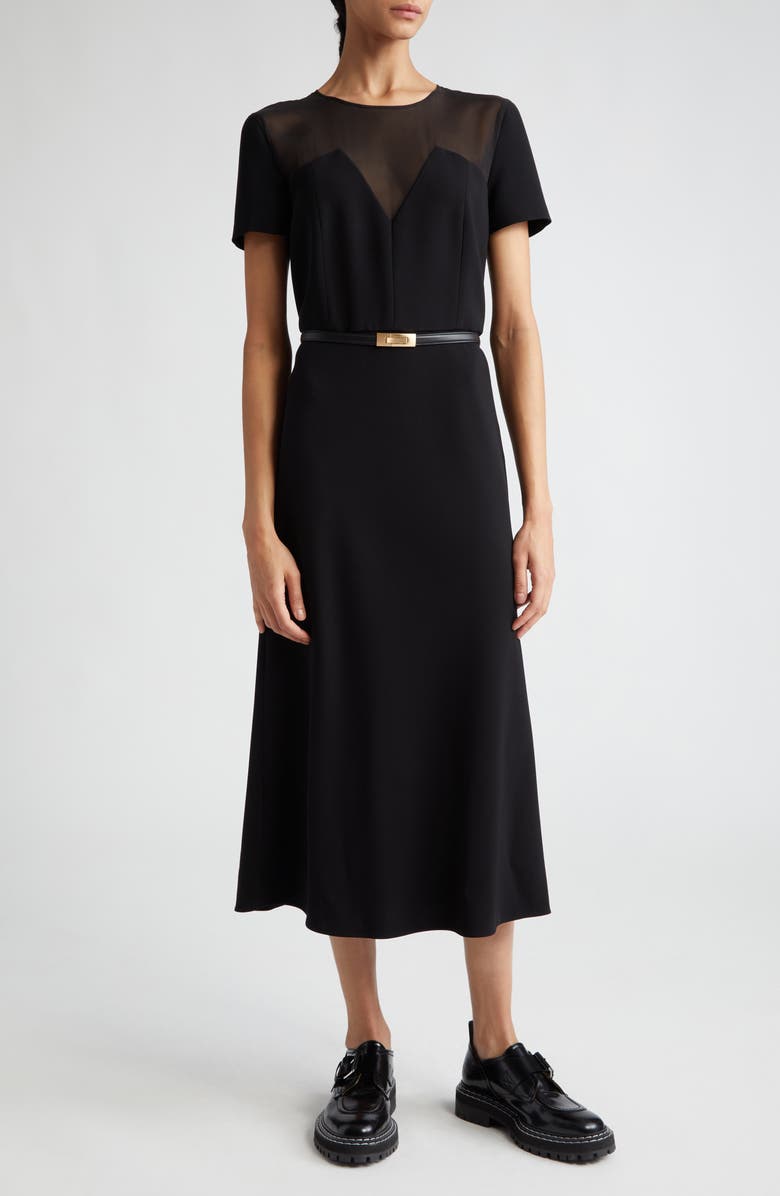 Max Mara Studio Asturie Mixed Media Belted Dress, Main, color, 
