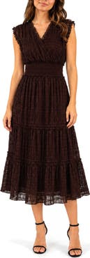 Nanette Lepore Crinkle Mesh Tiered Midi Dress