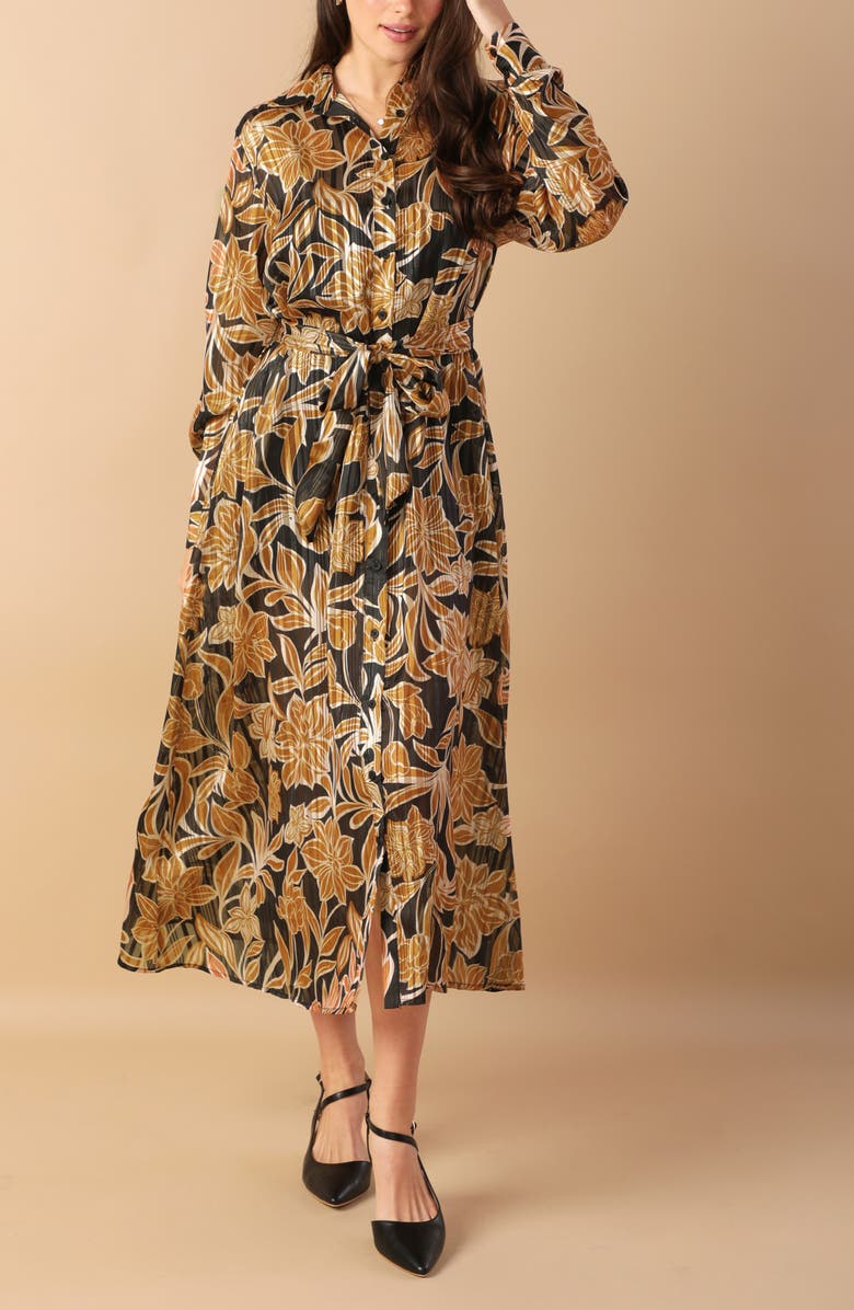 FLYING TOMATO Long Sleeve Midi Shirtdress, Alternate, color, Black