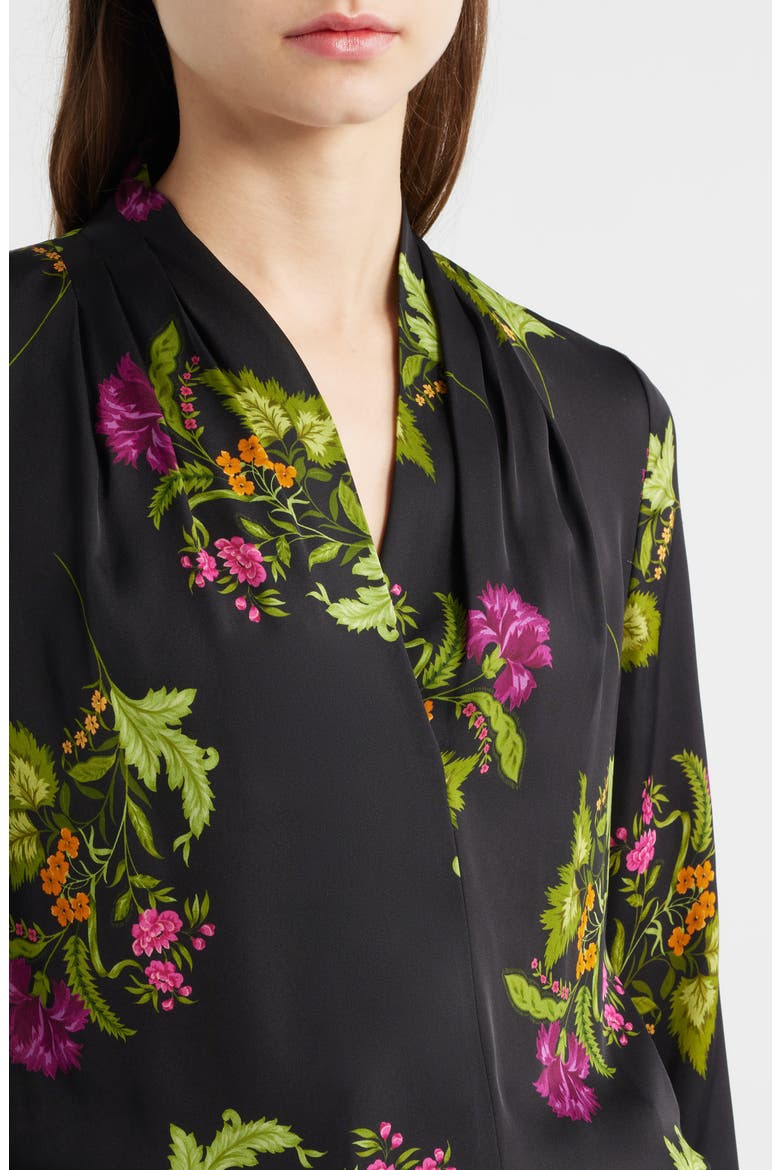 Palm Print Stretch Silk Top, Alternate, color, BLACK MULTI