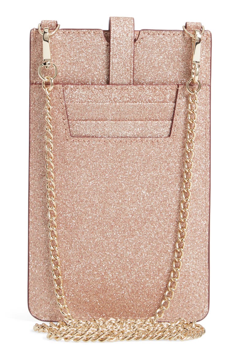 glitter leather iPhone crossbody case, Alternate, color, ROSE GOLD