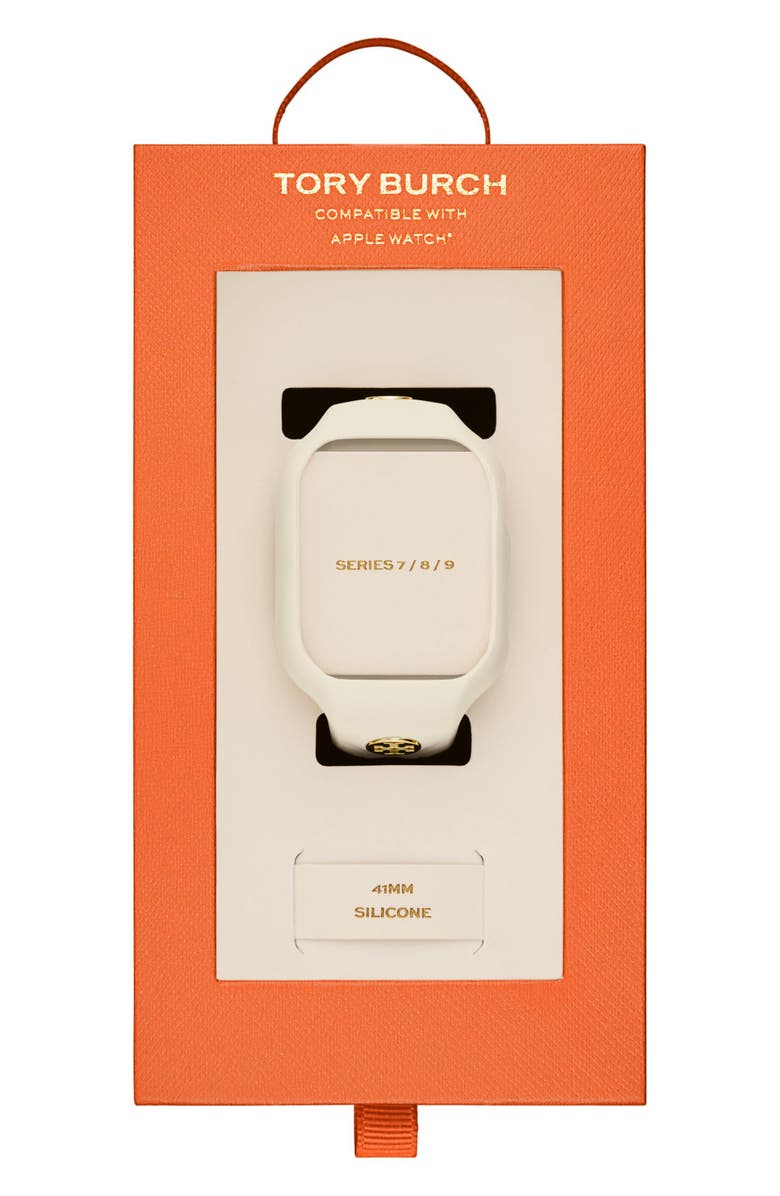 Tory Burch The T Monogram Silicone 20mm Apple Watch<sup>®</sup> Watchband, 41mm, Main, color, 