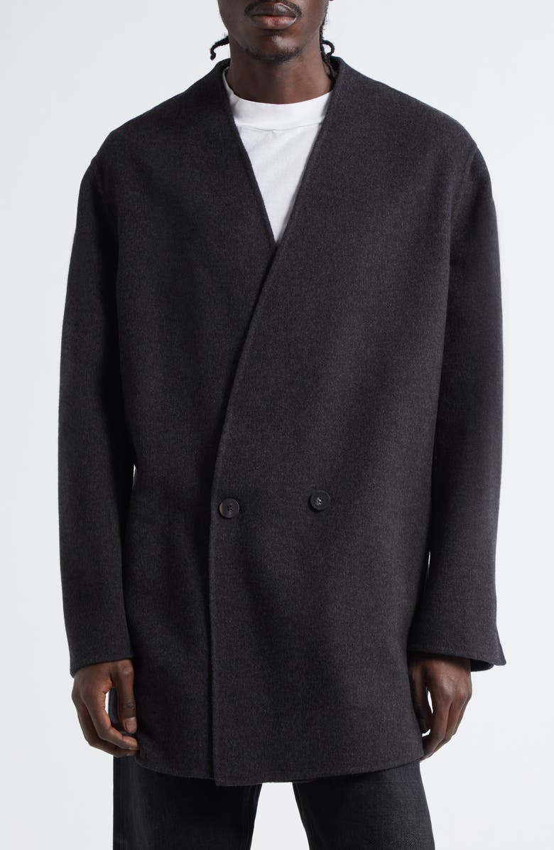 Fear of God Relaxed Lapelless Double Breasted Blazer, Main, color, Charcoal
