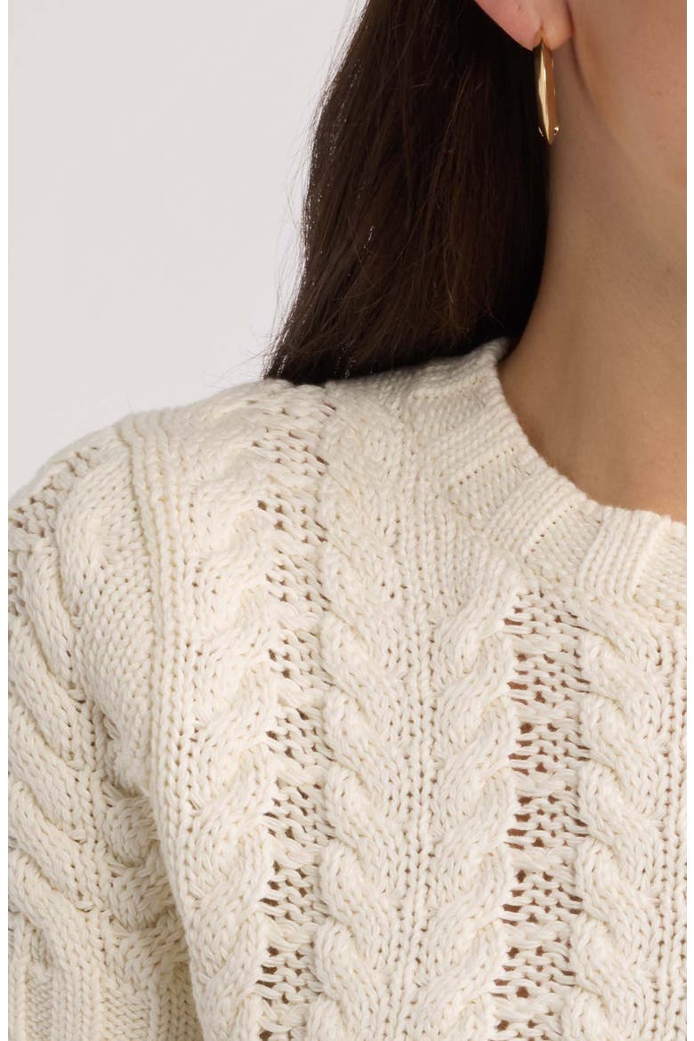 Cable Stitch Short Sleeve Cotton Sweater, Alternate, color, IVORY PRISTINE