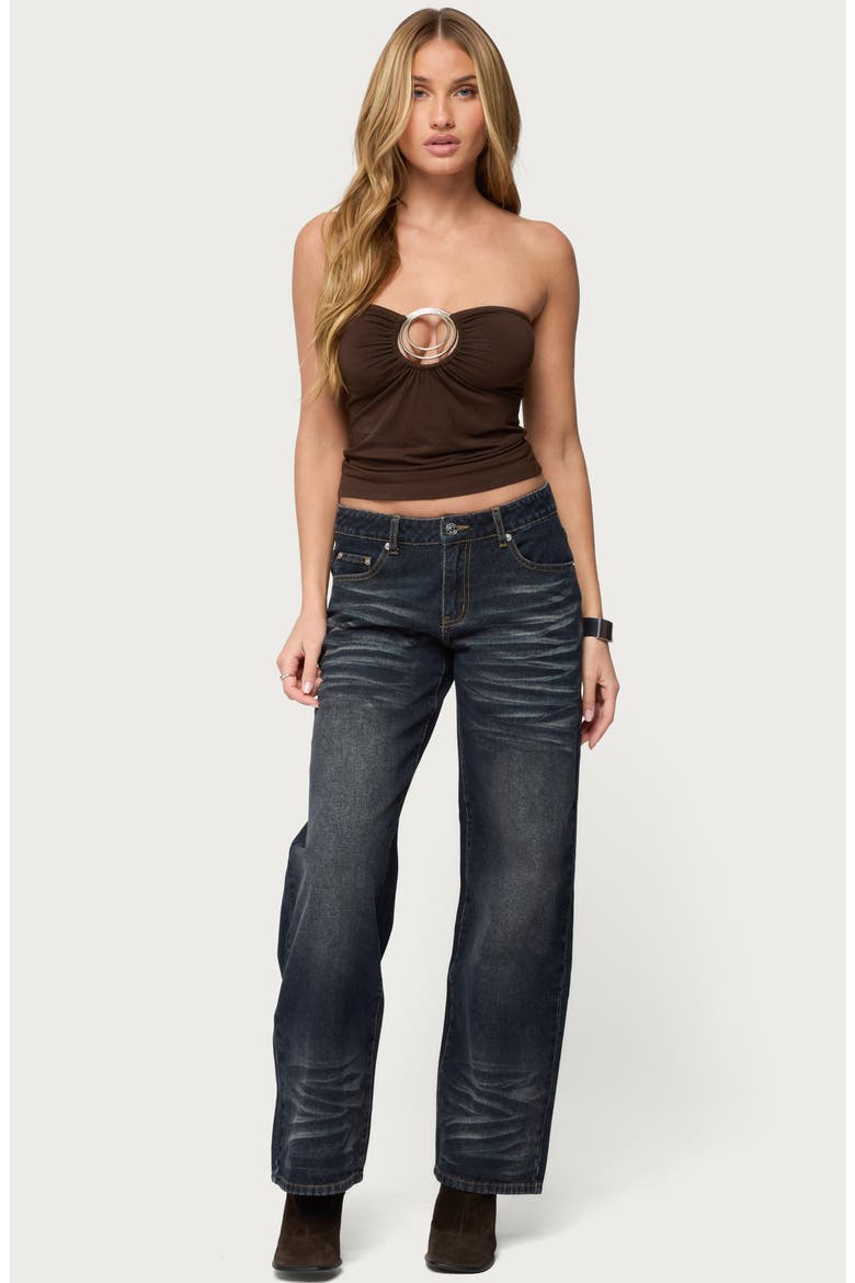 Oriella Ring Cutout Strapless Crop Top, Alternate, color, BROWN