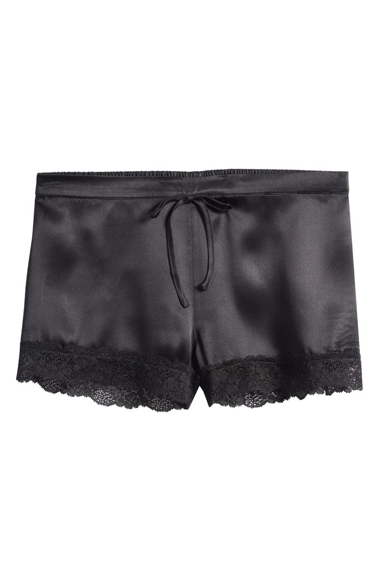Etam Milky Lace Trim Washable Silk Satin Pajama Shorts, Alternate, color, Black
