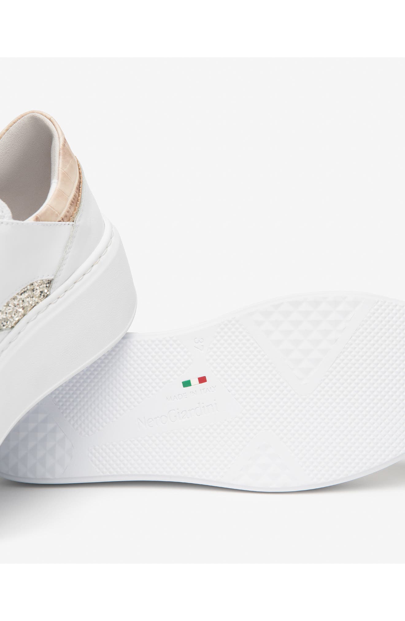 NeroGiardini Side Zip Platform Sneaker, Alternate, color, White Multi