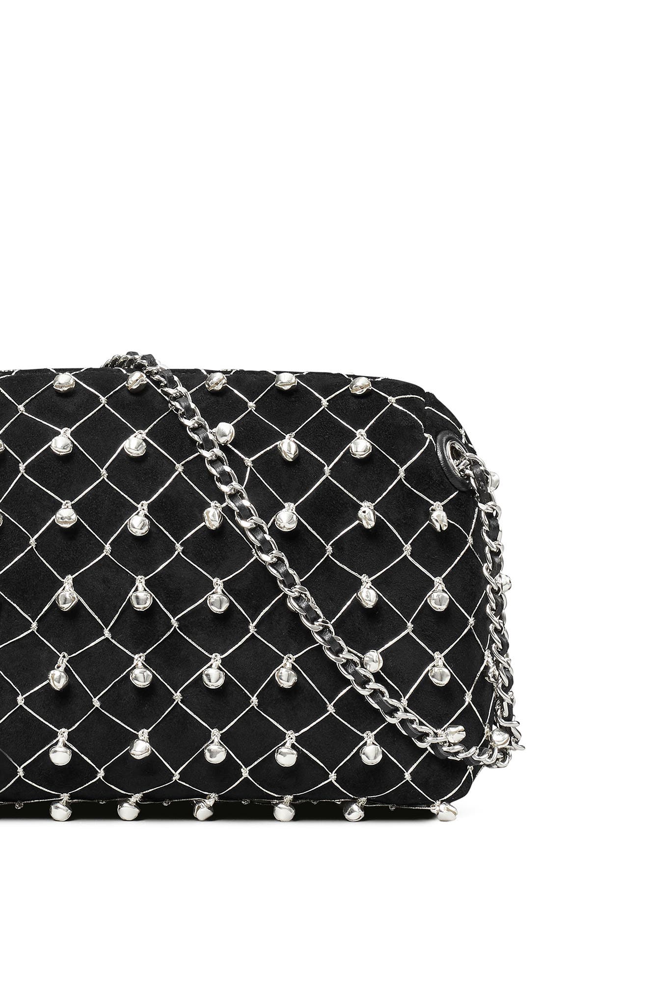 Tory Burch Fleming Bell Soft Suede Crossbody Bag, Alternate, color, Black