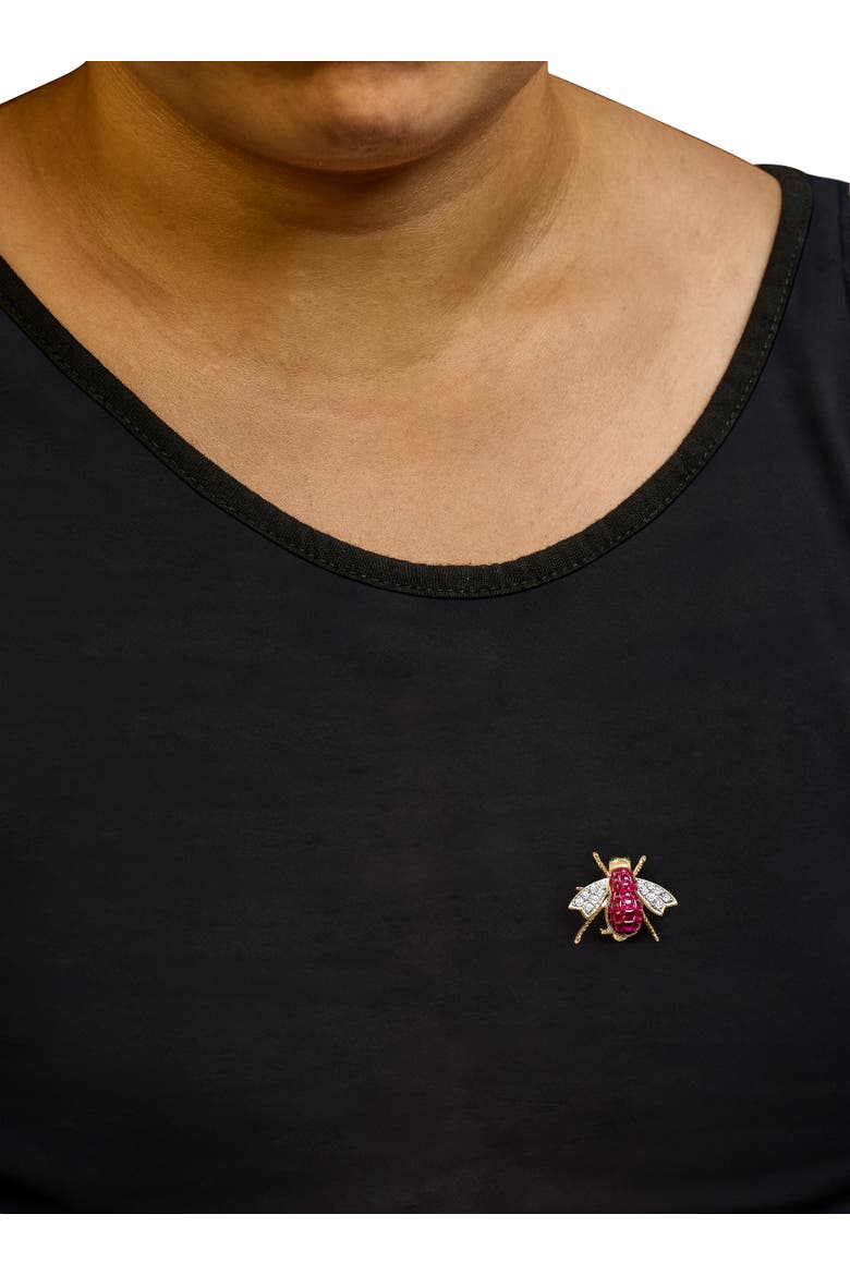18K Yellow Gold 3/8 Cttw Diamond and 6 3/4 Cttw Red Ruby Bumblebee Brooch Pin, Alternate, color, Yellow
