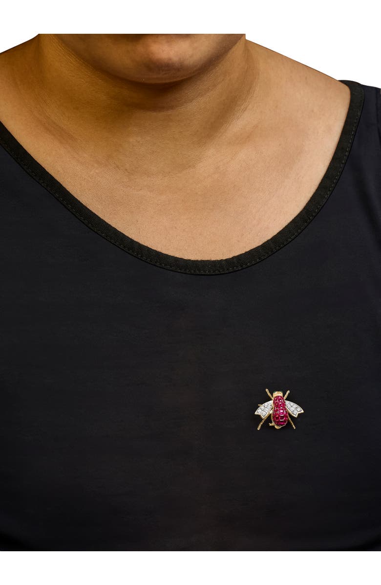 Haus of Brilliance 18K Yellow Gold 3/8 Cttw Diamond and 6 3/4 Cttw Red Ruby Bumblebee Brooch Pin, Alternate, color, Yellow