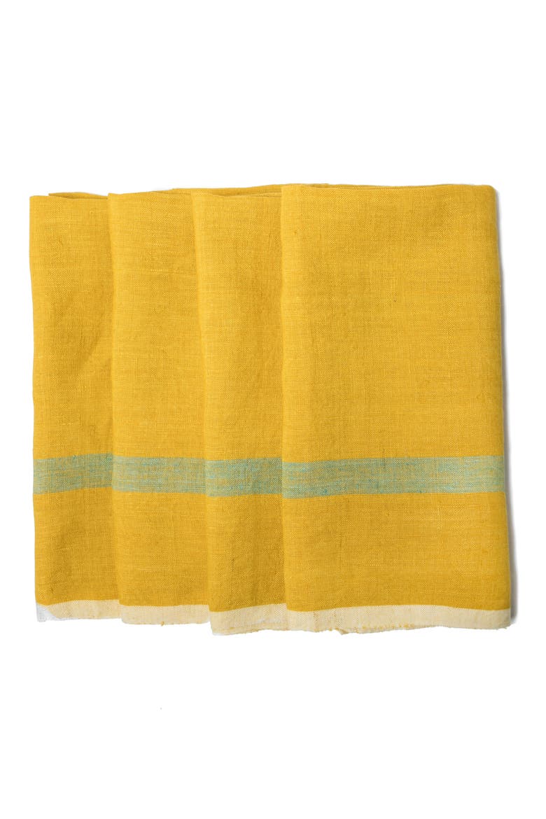 Set of 4 Laundered Linen Napkins, Main, color, LIME/AQUA