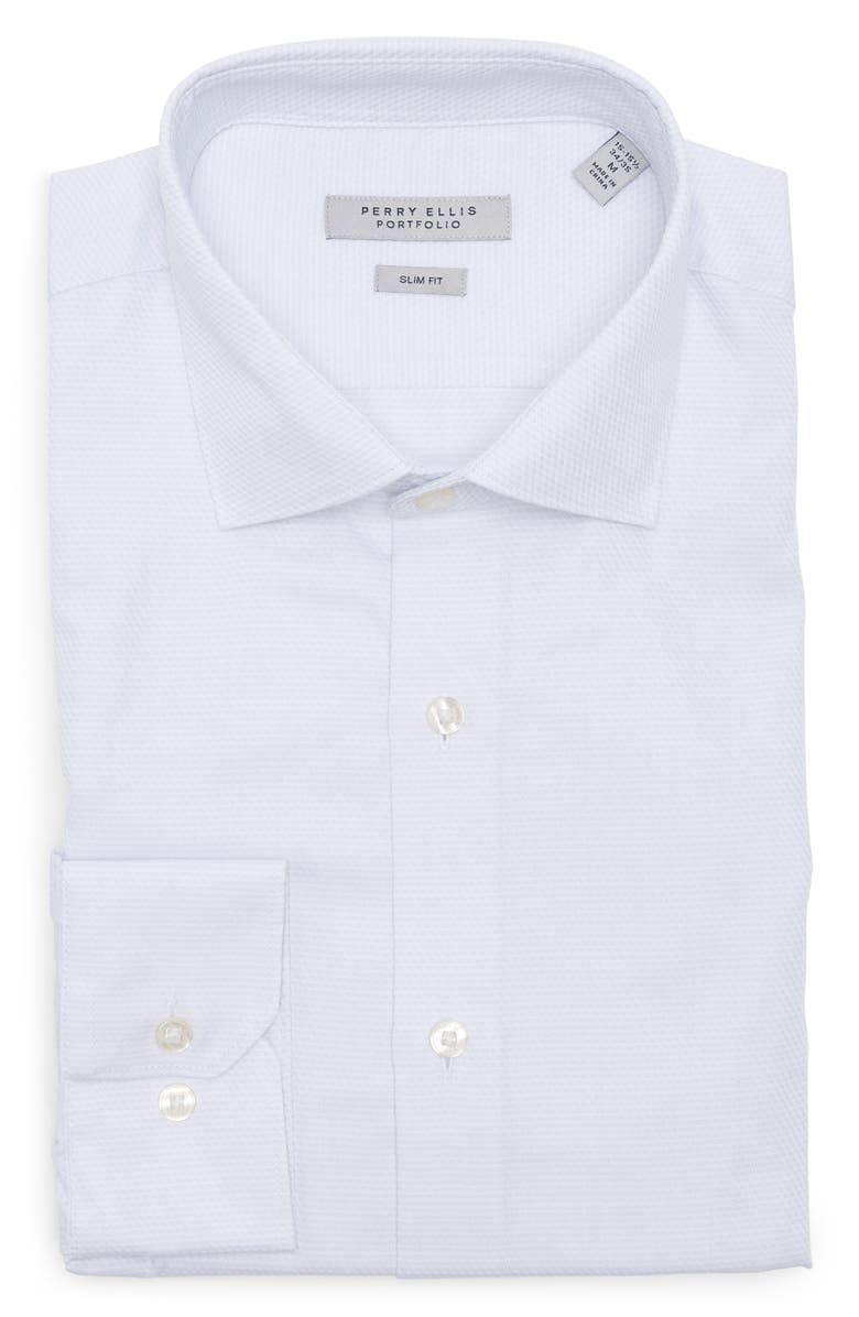 Perry Ellis Slim Fit Double Edge Texture Dress Shirt, Alternate, color, White