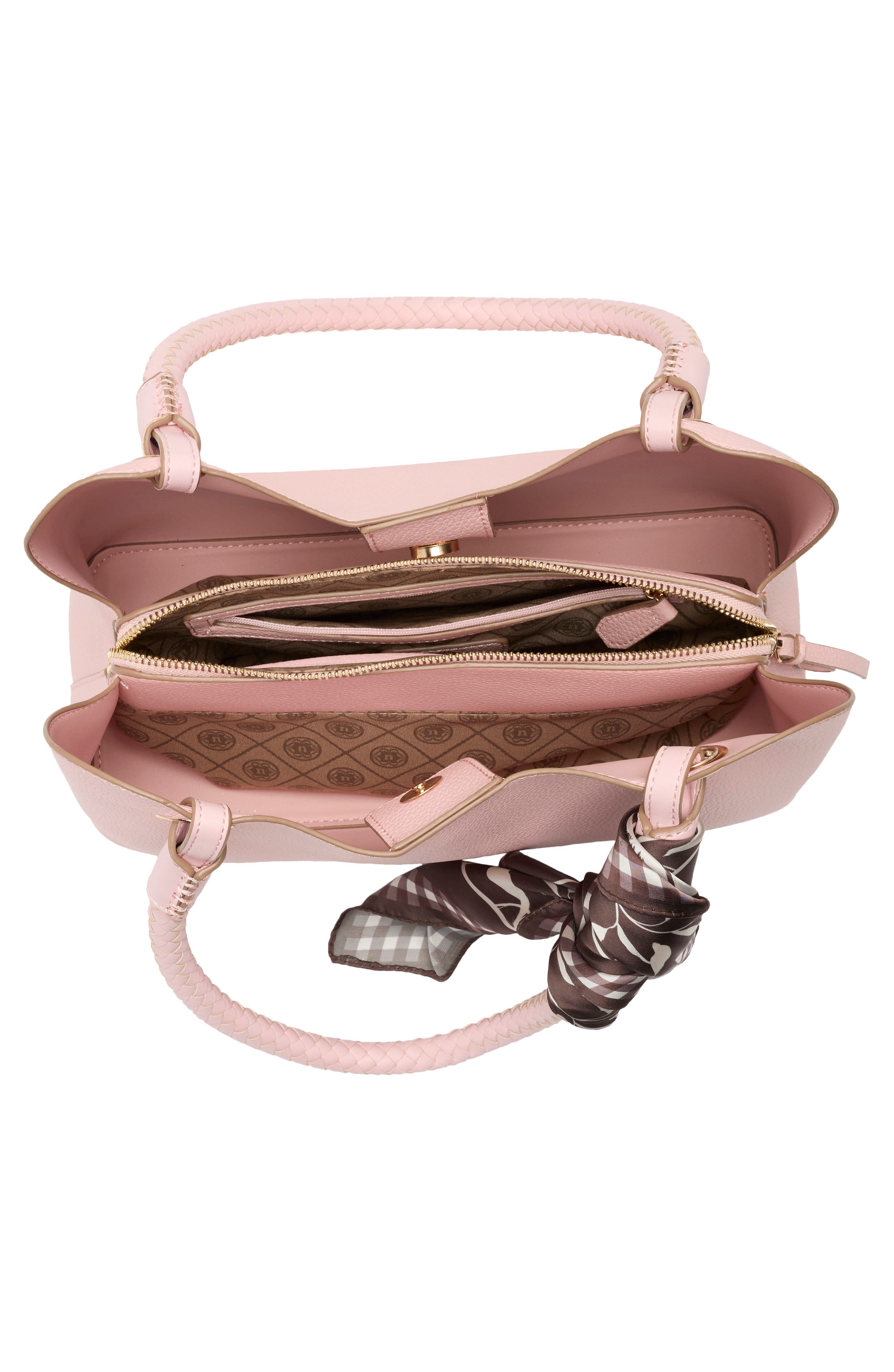 Nanette Lepore Sybil Braided Handle Shoulder Bag, Alternate, color, Peachy Pink-Maple Gingham