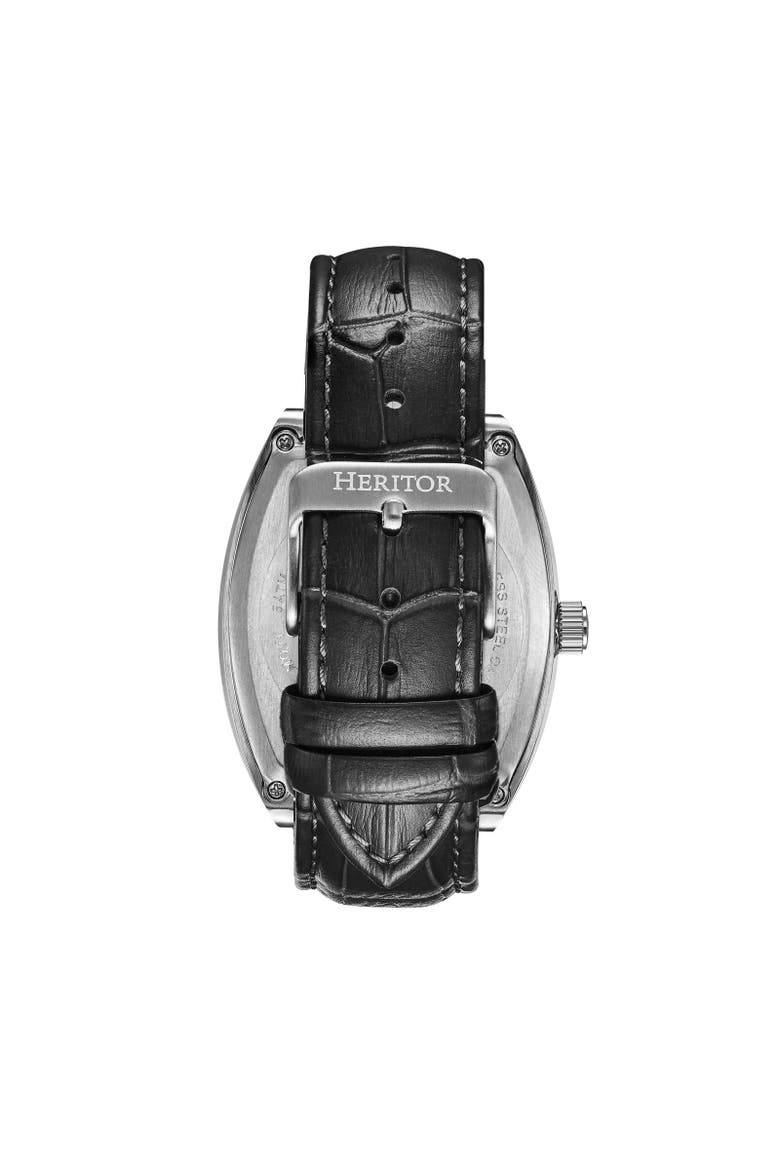 Masterson Semi-Skeleton Leather-Band Watch, Alternate, color, Silver/Black